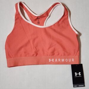 Under Armour Armour Mid Keyhole Sports Bra Coral Pink Large Compression